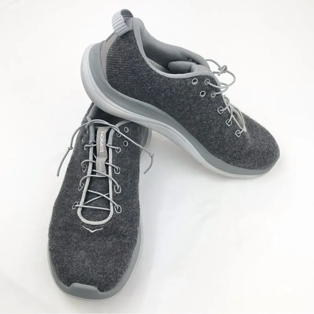 Hoka One One Hupana Flow Gray Wool Elastic Lace Sneakers